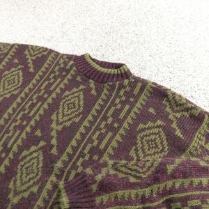 VTG Geometric Sweater Mens XL Purple Green Grandpa Pullover Crewneck Knit 80s